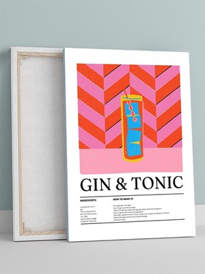 Gin & Tonic, Cin Tonik Kokteyl Tarifi Pop Art Mutfak Kanvas Tablo - Tuval Tablo