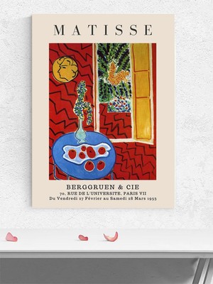 Matisse Red Interior, Kırmızı Duvar Mavi Masa, Fovizm Sanatsal Poster - Afiş, Dekoratif Duvar Poster