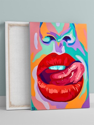 Red Lip, Kırmızı Rujlu Dudak Pop Art Kanvas Tablo - Tuval Tablo, Sanatsal Dekorasyon
