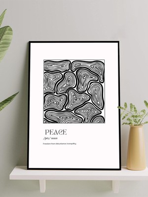 Peace, Huzur Tipografik Kelime Sanatı Çerçeveli Tablo - Çerçeveli Poster, Sanatsal Dekorasyon