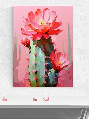 Bloom Burst, Pembe Kaktüs Patlaması Empresyonizm Poster - Afiş - Dekoratif Duvar Poster