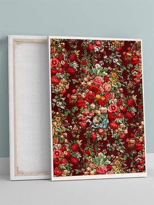 Crimson Garden, Kızıl Bahçe, Çiçek Desen Sanatı Kanvas Tablo - Tuval Tablo
