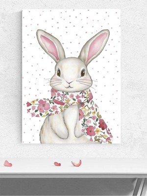 Çiçekli Tavşan Kız Bebek Odası Poster, Afiş, Kreş Çocuk Odası Dekorasyon, Yenidoğan Hediye