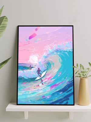 Wave Rider, Dalga Sörfçüsü, Izlenimci Sanat Deniz Manzaralı Çerçeveli Tablo - Çerçeveli Poster