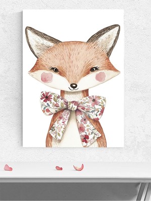 Fiyonklu Tilki Kız Bebek Odası Poster, Afiş, Kreş Çocuk Odası Dekorasyon, Yenidoğan Hediye