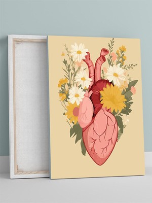 Floral Heart, Çiçek Kalp, Illüstrasyon Kanvas Tablo - Tuval Tablo, Sanatsal Dekorasyon