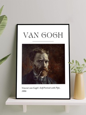 Van Gogh Self-Portrait With Pipe, Pipolu Öz Portre Sanatsal Çerçeveli Tablo - Çerçeveli Poster
