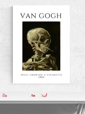 Van Gogh, Skull Burning Cigarette, Kafatası Sanatsal Poster - Afiş - Dekoratif Duvar Poster