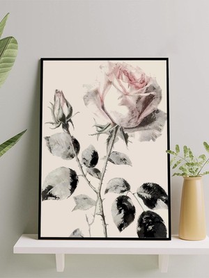 Rose Elegance, Gül Zarafeti, Sanat Tarzı Çerçeveli Tablo - Çerçeveli Poster, Sanatsal Dekorasyon