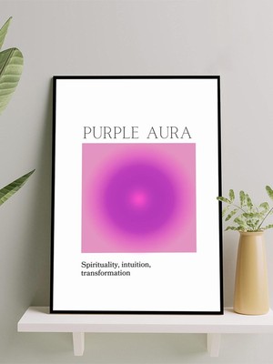 Purple Aura Soul, Mor Aura Manifest, Olumlama, Mantra, Spiritüel, Meditasyon Çerçeveli Tablo