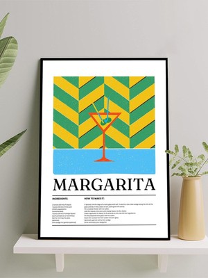 Margarita Kokteyl Tarifi Pop Art Mutfak Çerçeveli Tablo - Çerçeveli Poster