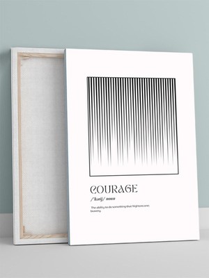 Courage, Cesaret Tipografik Kelime Sanatı Minimal Kanvas Tablo - Tuval Tablo, Dekorasyon