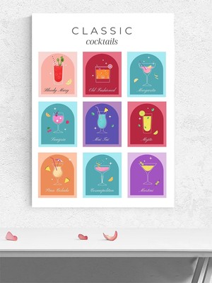 Classic Cocktails, Klasik Kokteyller, Grafik Tasarım Mutfak Poster - Afiş - Dekoratif Duvar Poster