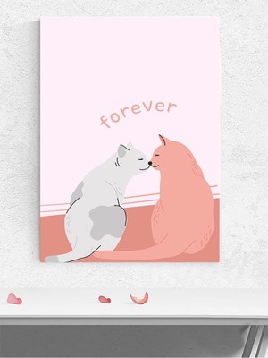 Forever Cats, Sonsuz Kediler Aşk Minimal Sanat Poster - Afiş - Dekoratif Duvar Poster