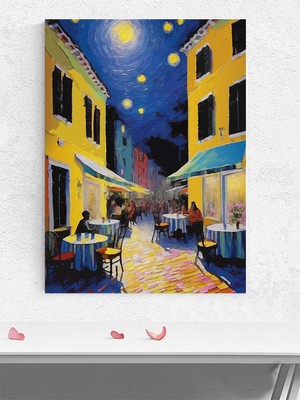 Moonlit Bistro, Ay Işığında Gece Bistro Empresyonizm Sanatsal Poster - Afiş - Dekorasyon