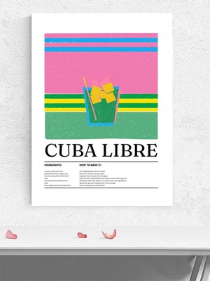 Cuba Libre Kokteyl Tarifi Minimalist Sanat Mutfak Poster - Afiş - Dekoratif Duvar Poster