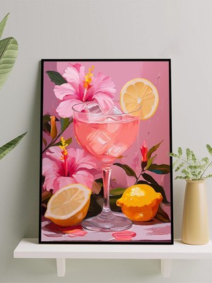 Pink Bloom, Pembe Çiçekli Kadeh, Izlenimci Sanat Mutfak Çerçeveli Tablo - Çerçeveli Poster