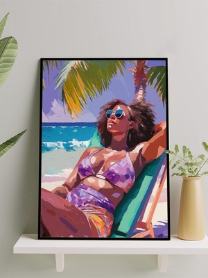 Beach Woman, Tropikal Plajda Bikinili Kadın Çerçeveli Tablo - Çerçeveli Poster, Sanatsal Dekorasyon