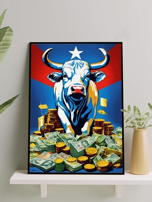 Bull Market, Boğa Piyasası Borsa Motivasyon Çerçeveli Tablo, Çerçeveli Poster, Ofis, Çalışma Odası