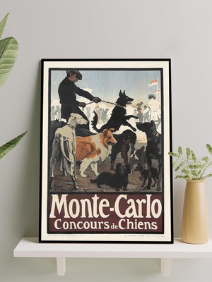 Dog Show Monte Carlo'da Köpek, Vintage Sanat Çerçeveli Tablo - Çerçeveli Poster