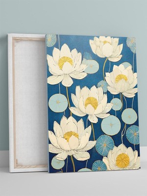 Blue Lotus, Mavi Nilüfer Çiçeği, Çizim Sanatı Kanvas Tablo - Tuval Tablo