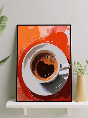 Coffee Heart, Kahve Kalbi Dijital Sanat Mutfak Çerçeveli Tablo - Çerçeveli Poster