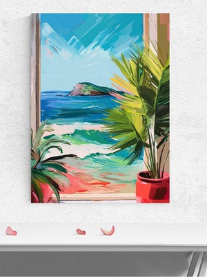 Seaside Serenity, Sahilde Huzur Soyut Sanat Deniz Manzaralı Poster - Afiş - Dekoratif Duvar Poster