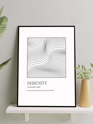 Serenity, Sakinlik Tipografik Kelime Sanatı Çerçeveli Tablo - Çerçeveli Poster, Sanatsal Dekorasyon