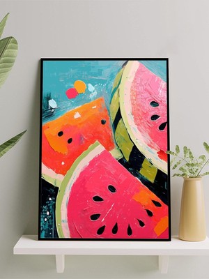 Watermelon Slice, Karpuz Dilimi Soyut Sanat Mutfak Çerçeveli Tablo - Çerçeveli Poster