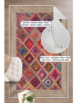 Dijital Baskılı Kilim Desen Dekoratif Kaymaz Taban Yıkanabilir Salon Halısı