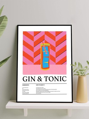 Gin & Tonic, Cin Tonik Kokteyl Tarifi Pop Art Mutfak Çerçeveli Tablo - Çerçeveli Poster