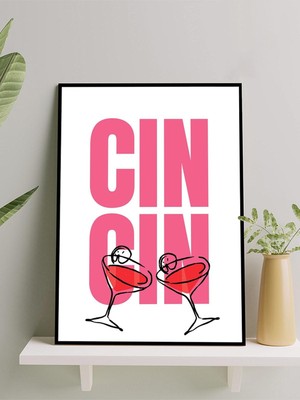 Cheers, Cin Kokteyl Minimalist Sanat Mutfak Çerçeveli Tablo - Çerçeveli Poster