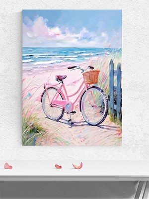 Pink Ride, Pembe Sürüş Bisiklet Sanat Deniz Manzaralı Poster - Afiş - Dekoratif Duvar Poster