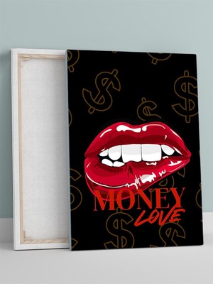 Money Lips, Para Dudakları Motivasyon Kanvas Tablo, Tuval, Ofis, Çalışma Odası Dekorasyon