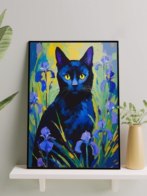 Midnight Iris, Gece Irisi Kedi Ekspresyonizm Çerçeveli Tablo - Çerçeveli Poster