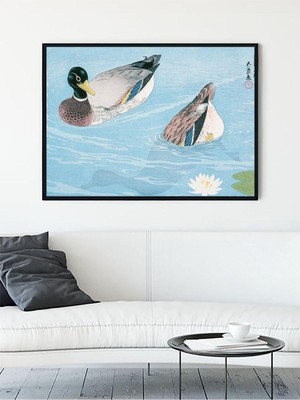Waterfowl, Su Kuşları Ukiyoe Japon Sanatı Çerçeveli Tablo - Çerçeveli Poster, Sanatsal Dekorasyon