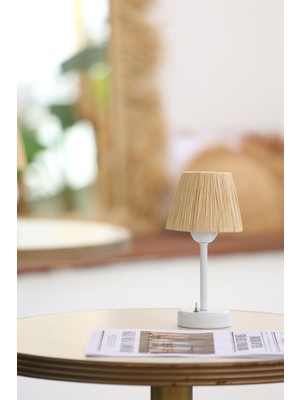 Rafya & Hasır Masa Üstü Kablosuz Pilli Saçaksız - Alt Uzun Beyaz