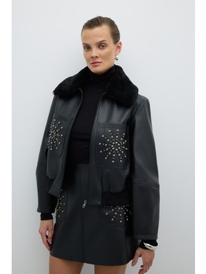 Çıkarılabilir Kürk Yakalı Trok Detaylı Mont Siyah K2617502_001