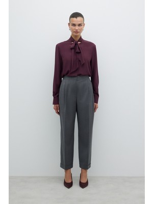 Yün Double Paça Çift Pileli Havuç Pantolon Gri K2612025_004