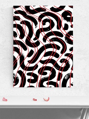 Crimson Flow, Siyah Beyaza Kızıl Akış Soyut Sanat Sanatsal Poster - Afiş - Dekorasyon