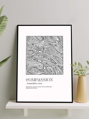 Compassion, Merhamet Tipografik Kelime Sanatı Çerçeveli Tablo - Çerçeveli Poster, Dekorasyon