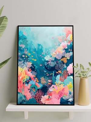 Coral Reef, Mercan Kayalığı, Soyut Sanat Çerçeveli Tablo - Çerçeveli Poster, Sanatsal Dekorasyon