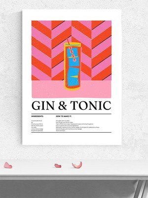 Gin & Tonic, Cin Tonik Kokteyl Tarifi Pop Art Mutfak Poster - Afiş - Dekoratif Duvar Poster