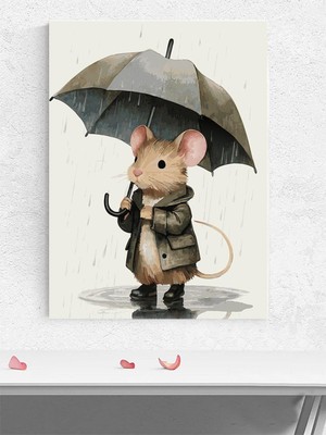 Yağmurlu Gün Faresi Bebek Odası Poster, Afiş, Kreş Çocuk Odası Dekorasyon, Yenidoğan Hediye