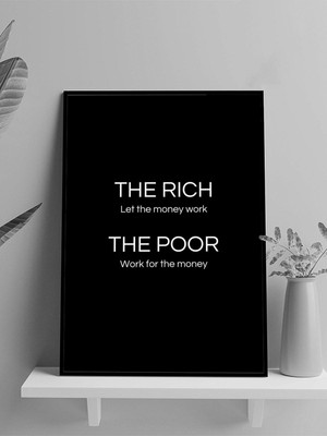 Money Zengin Fakir Zihin Yapısı Motivasyon Çerçeveli Tablo, Çerçeveli Poster, Ofis, Çalışma Odası