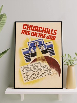 Churchills On The Job, Churchill Iş Başında Vintage Art Deco Çerçeveli Tablo - Çerçeveli Poster