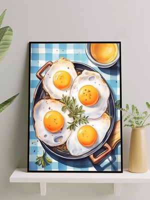 Sunny Side Up, Güneşte Yumurtalar Natürmort Mutfak Çerçeveli Tablo - Çerçeveli Poster