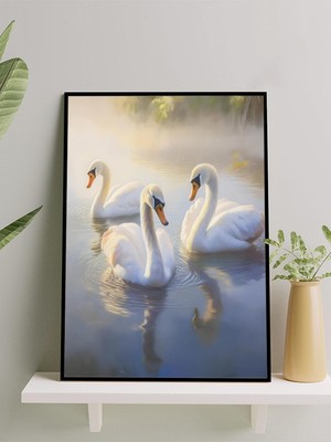 Swan Lake, Kuğu Gölü, Realist Sanat Çerçeveli Tablo - Çerçeveli Poster