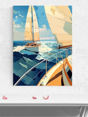 Sailing Away, Uzaklara Yelken Aç Dijital Sanat Deniz Manzaralı Poster - Afiş, Dekoratif Duvar Poster