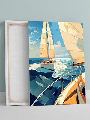 Sailing Away, Uzaklara Yelken Açmak Dijital Sanat Deniz Manzaralı Kanvas Tablo - Tuval Tablo